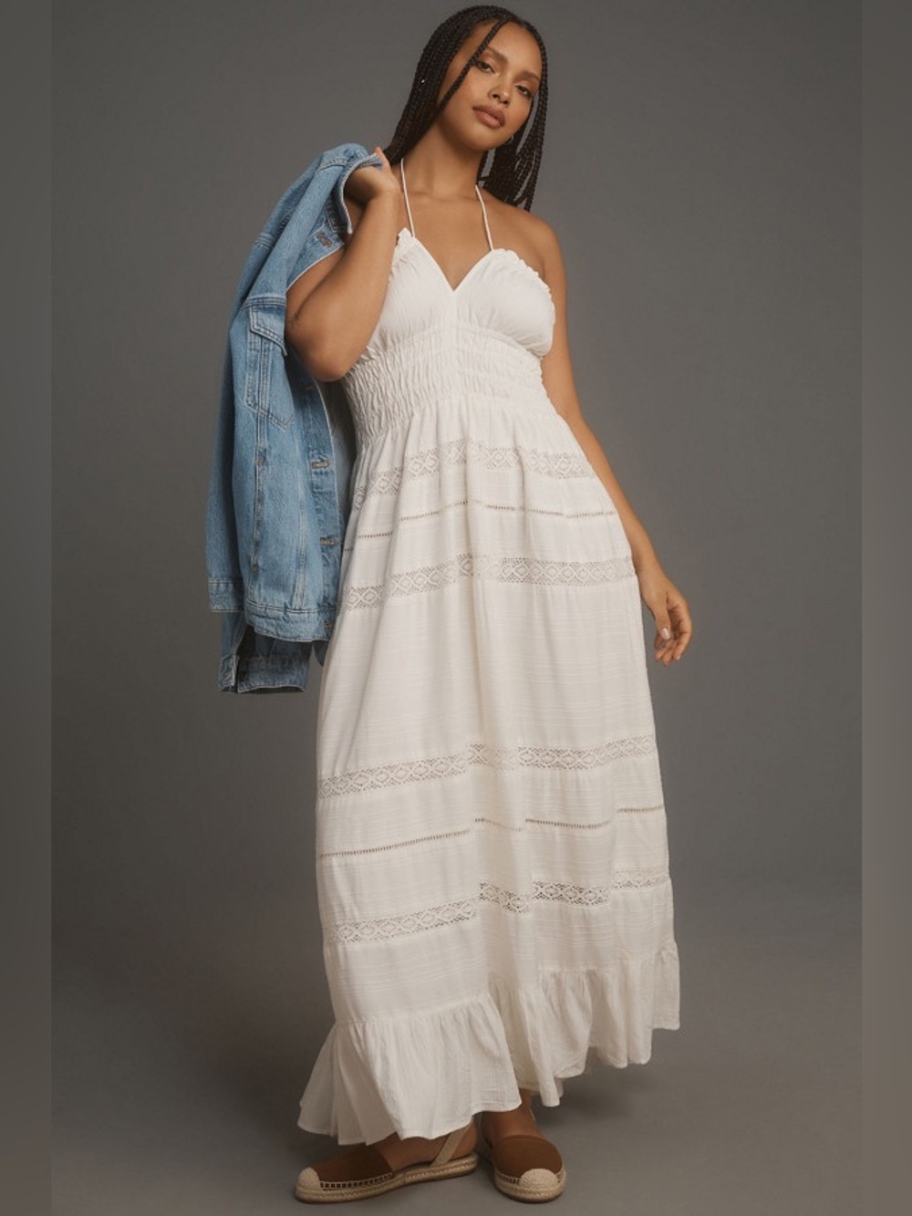 Maeve Anthropologie Strapless Smocked Midi Dress White Convertible Smocked